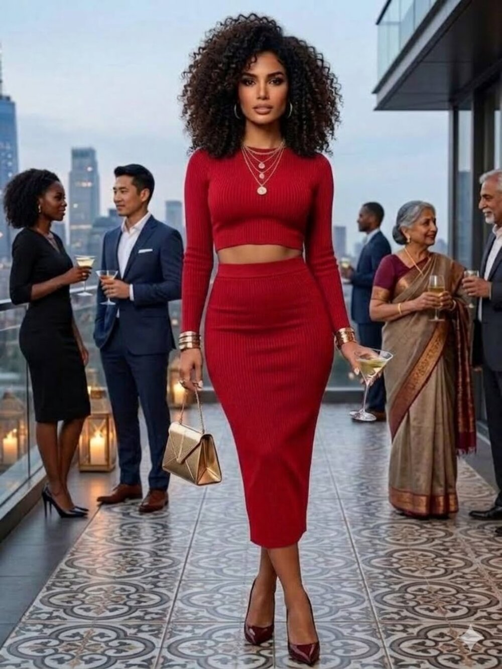Wine Red 2-Piece Skirt Set | Lace-Up Crop Top & Bodycon Pencil Skirt | NWT